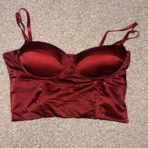 Dark red cropped corset tank top